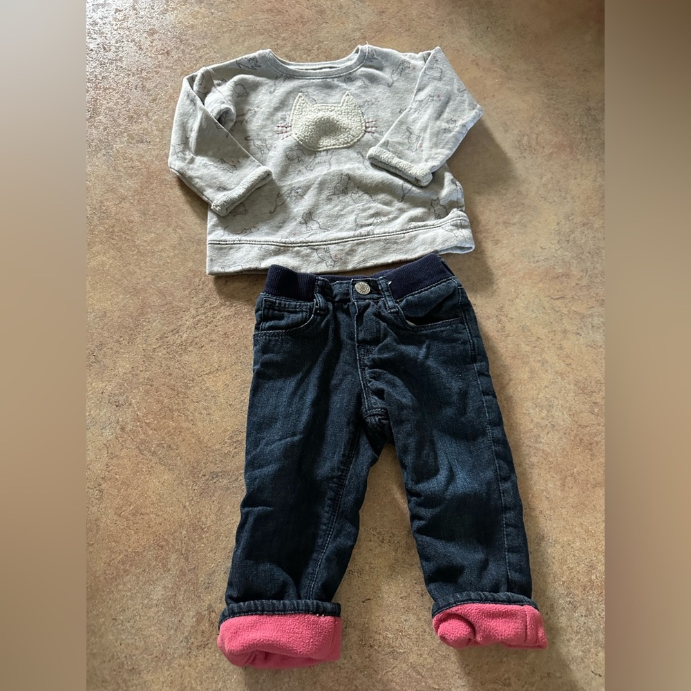 GAP Kids Navy Blue Jeans with Pink Cuffs Fleece Lined Sweatshirt Included